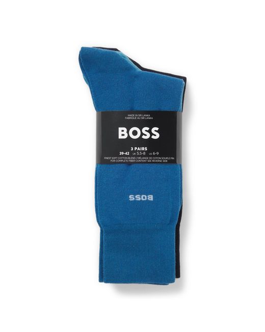 Boss Blue Three-Pack Of Regular-Length Socks for men