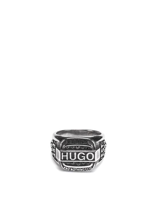 HUGO Metallic Logo Ring With Faceted Glass Stones for men