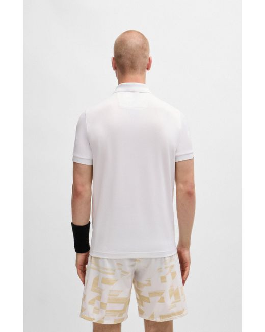 Boss X Matteo Berrettini Slim-Fit Poloshirt mit V-Einsatz in White für Herren