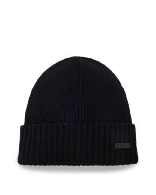 Bonnet côtelé en laine mérinos Boss pour homme en coloris Black