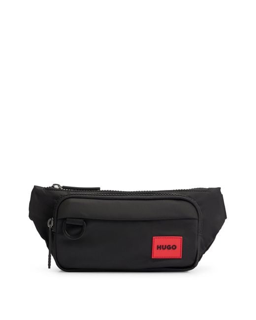 HUGO Black Recycled-fabric Belt Bag With Red Logo Label for men