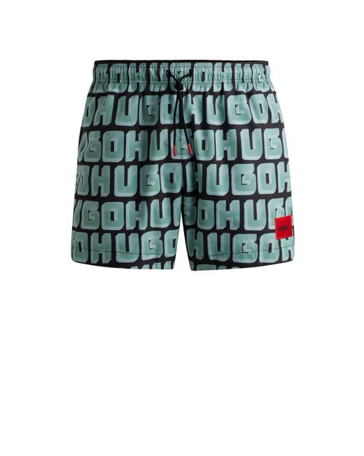 HUGO Green Quick-dry Swim Shorts With All-over Logo Print for men