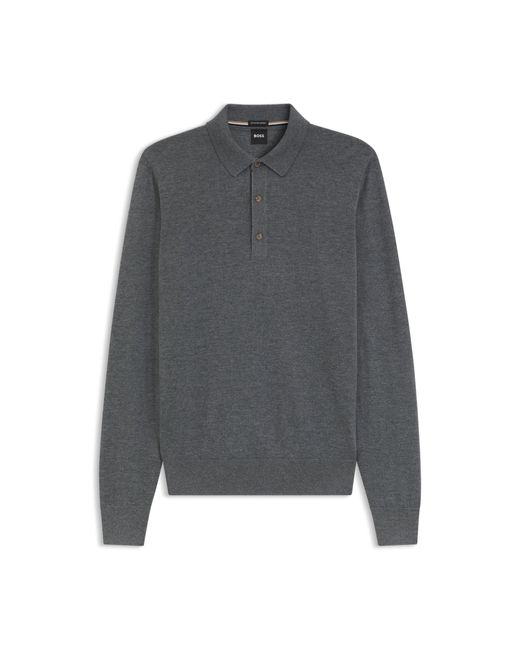 Boss Gray Regular-Fit Knit Polo for men