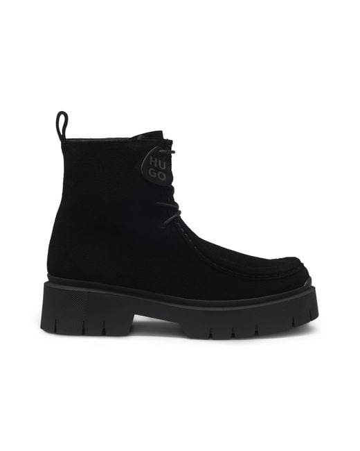 HUGO Black Schnür-Boots Aus Veloursleder Mit Abnehmbarer Logo-Applikation