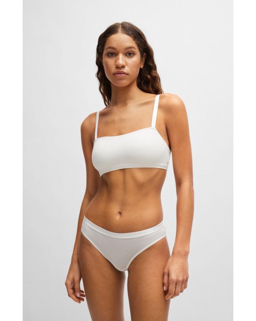 Boss White Stretch-jersey Bralette With Branded Straps
