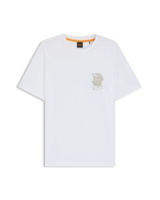 T-Shirt Regular En Coton À Motif Artistique Imprimé Boss pour homme en coloris White