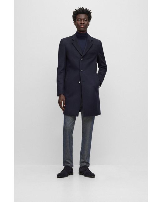 Boss Blue Slim-fit Coat In Virgin Wool And Cashmere for men