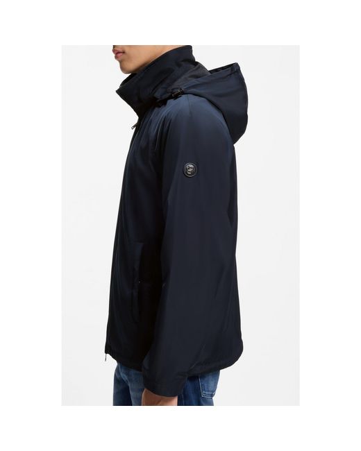 Boss Blue Regular-Fit Hooded Jacket With Water-Repellent Finish for men