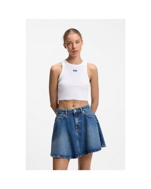 HUGO White Cropped Stretch-Cotton Tank Top With Logo Label