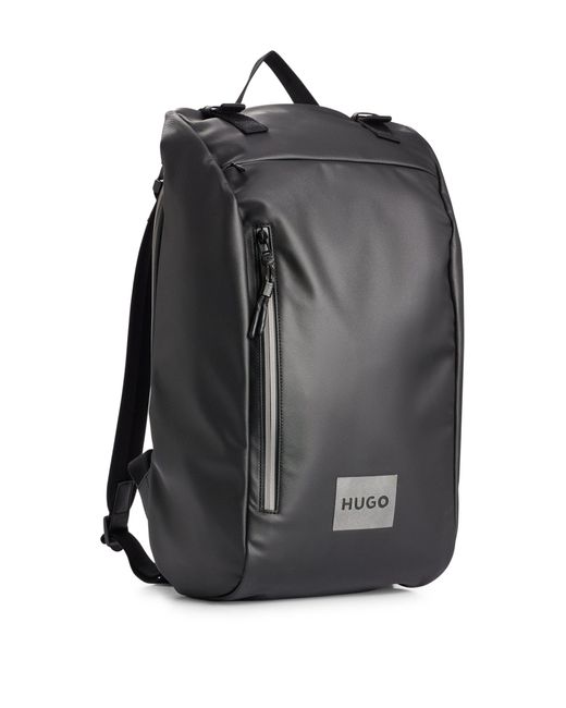 HUGO Black Backpack With Decorative Reflective Logo Print for men
