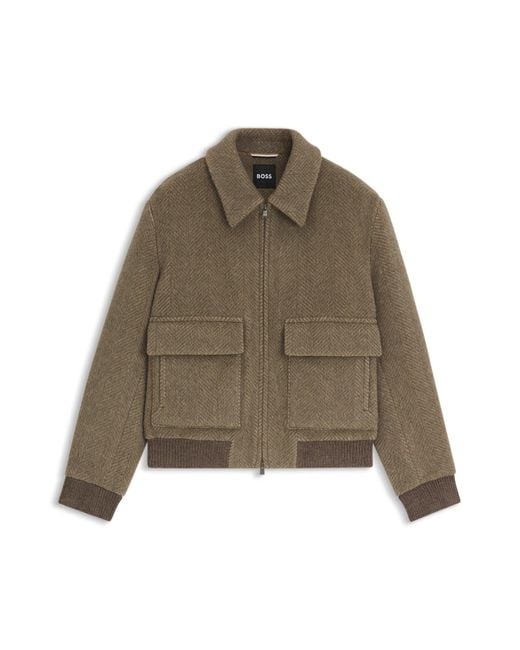 Boss Relaxed-Fit Jas Van Een Alpacamix Met Visgraatpatroon in het Natural voor heren