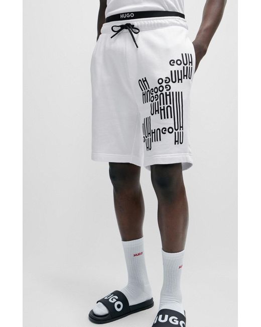 HUGO White Cotton-terry Shorts With Drawstring And Logo Print for men