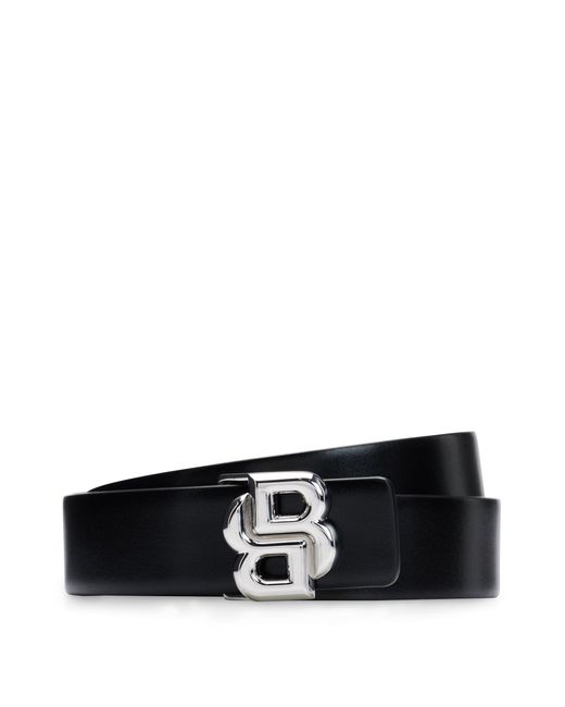 Boss Black Reversible Belt In Italian Leather With Double-monogram Buckle