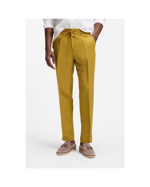 Boss Yellow Tapered-Fit Trousers With Drawcord Waist for men