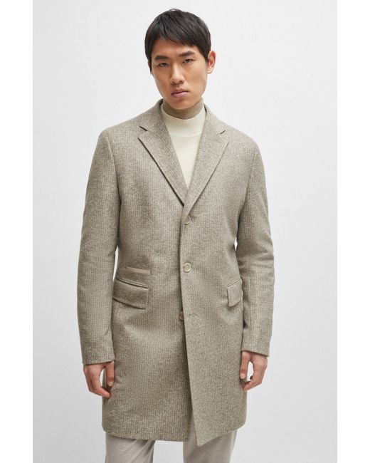 Boss Natural Slim-fit Coat In Wool Blend With Zip-up Inner for men