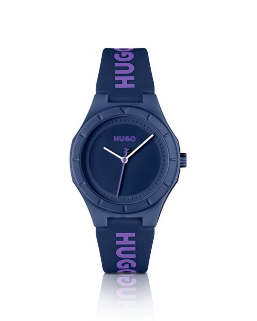 Montre à cadran couleur aubergine et bracelet en silicone logoté HUGO en coloris Blue