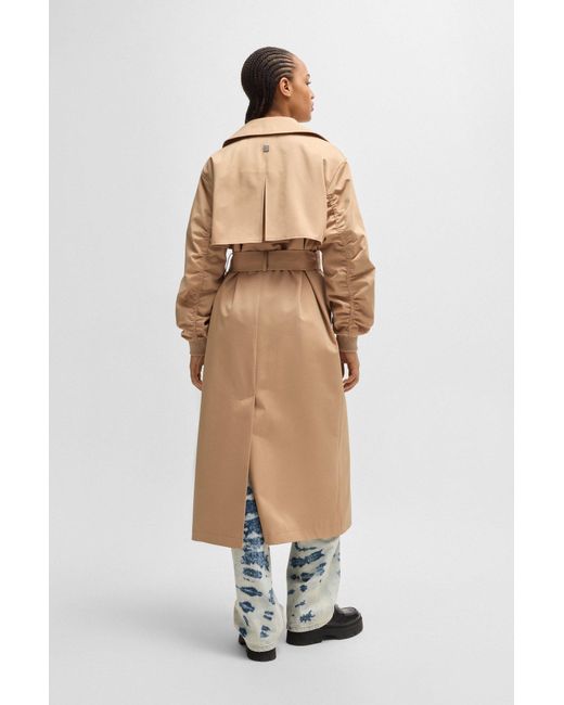 HUGO Natural Oversized-fit Double-breasted Trench Coat In Cotton