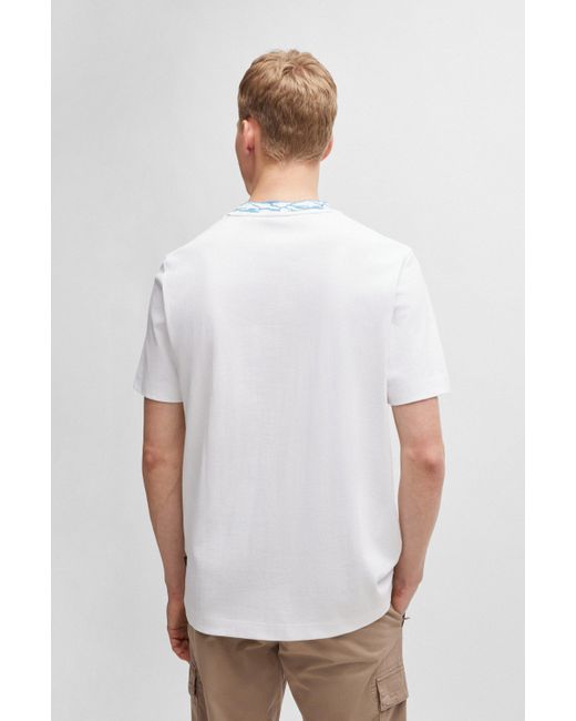 Boss Regular-Fit T-Shirt aus Baumwoll-Jersey mit gemustertem Kragen in White für Herren