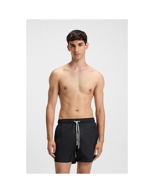 HUGO Black Swim Shorts With Contrast Logo Print for men