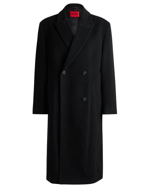 HUGO Black Double-breasted Coat In A Wool Blend for men