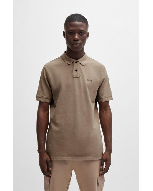 Boss Natural Cotton-piqué Polo Shirt With Logo Print for men