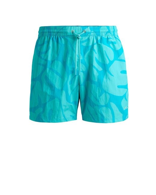 Boss Blue Quick-dry Swim Shorts With Seasonal Pattern for men