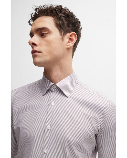 Boss Regular-Fit Hemd aus gestreifter Stretch-Baumwolle mit bügelleichtem Finish in Purple für Herren