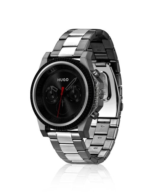 HUGO Link-bracelet Watch With Silicone Bezel And Black Dial for men