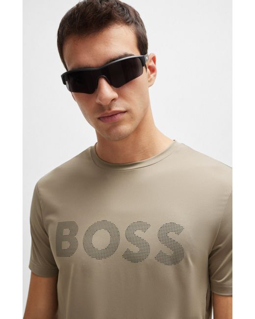 Boss T-Shirt aus Performance-Stretch-Gewebe mit dekorativem reflektierendem Logo in Natural für Herren