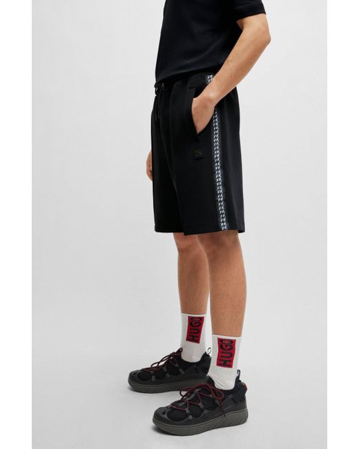 HUGO Relaxed-fit Shorts Van Stretchkatoen Met Tweedelig Logo in het Black voor heren