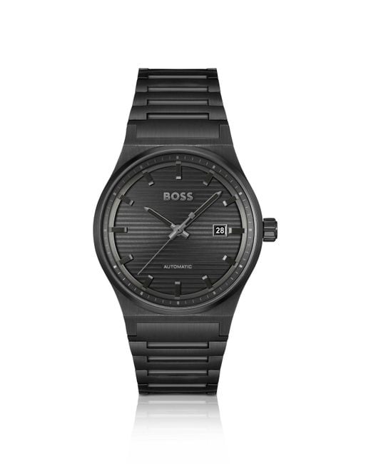 Boss Zwartgecoat Automatisch Horloge Met Gegroefde Wijzerplaat in het Black voor heren