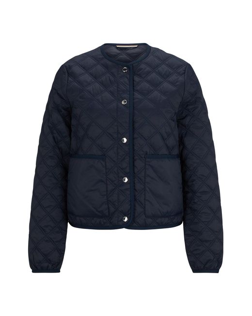 Boss Blue Water-repellent Jacket With Diamond Quilting And Branded Poppers