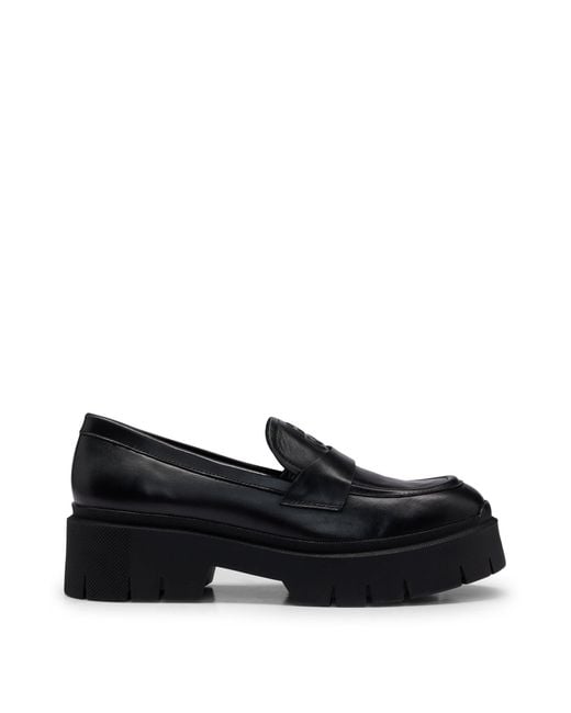 HUGO Black Chunky-sole Loafers In Smooth Leather With Logo Details