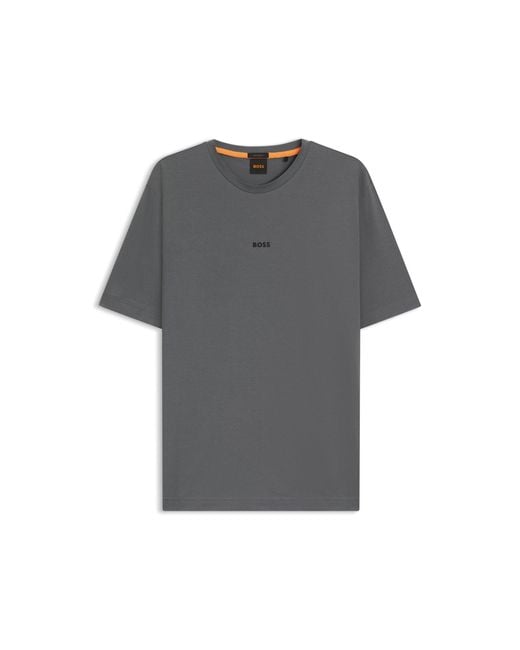 Boss Gray Stretch-Cotton T-Shirt With Logo Print for men