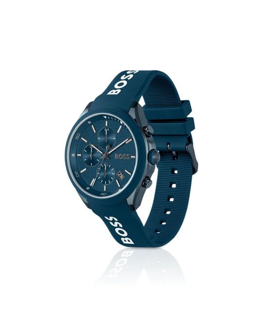 Boss Blue Velocity Chronograph Silicone Strap Watch, 44Mm for men