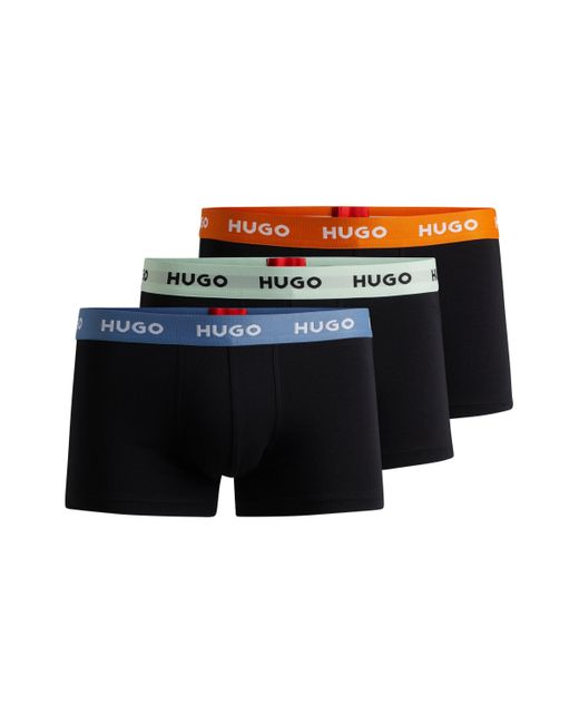 HUGO Dreier-Pack eng anliegende Boxershorts aus Stretch-Baumwolle mit kurzem Bein und Logos am Bund in Black für Herren