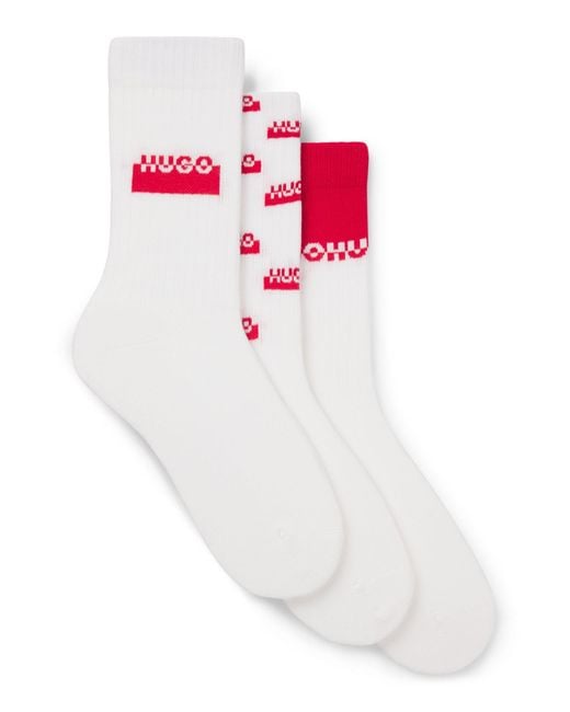 Lot De Trois Paires De Chaussettes Mi-Hautes À Logos Revisités HUGO pour homme en coloris White