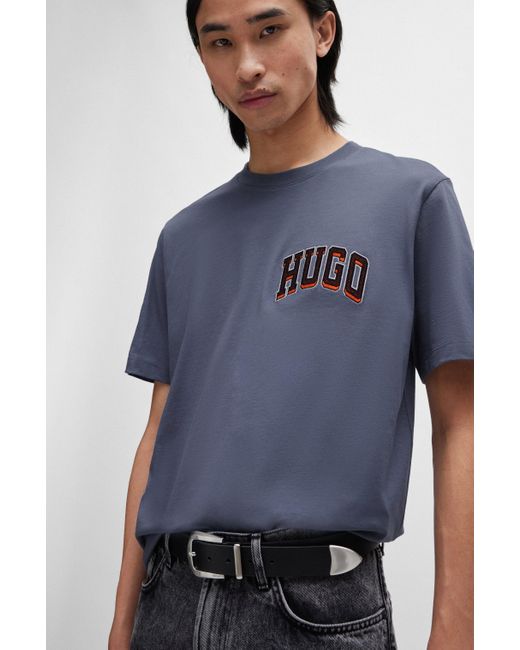 HUGO Regular-fit T-shirt Van Katoenen Jersey Met Sportief Logo in het Blue voor heren
