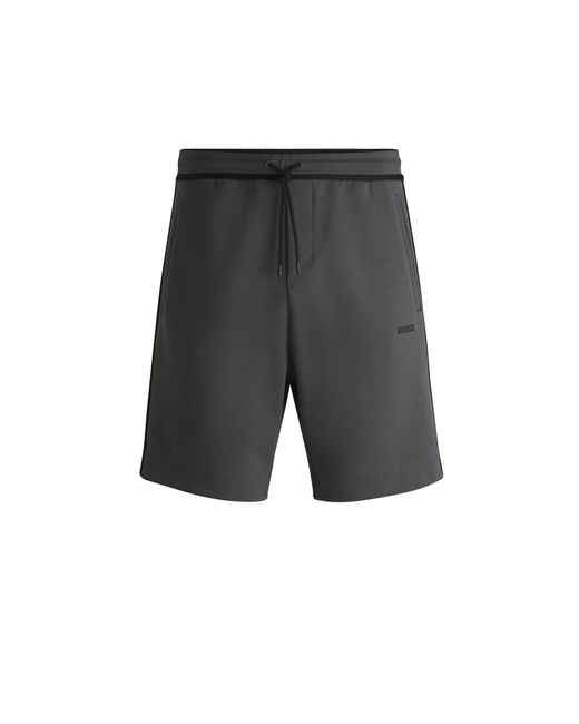 Boss Gray Drawstring Shorts With Tape And Logo Details for men