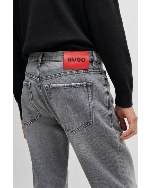 HUGO Tapered-Fit Jeans aus grauem Denim mit mittlerer Bundhöhe in Gray für Herren