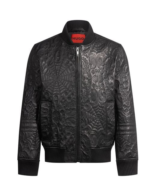 HUGO Lederjacke Mit Spinnennetz- Und Bandana-Muster in Black für Herren
