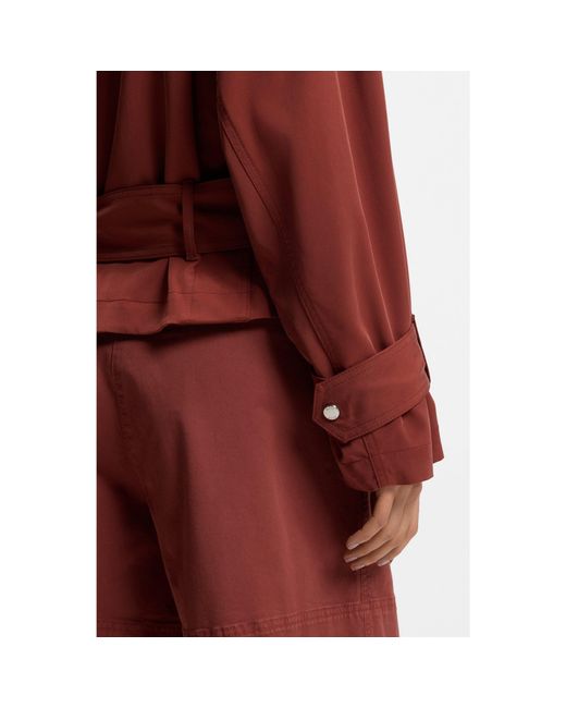 Boss Red Cropped Trench Jacket With Belt