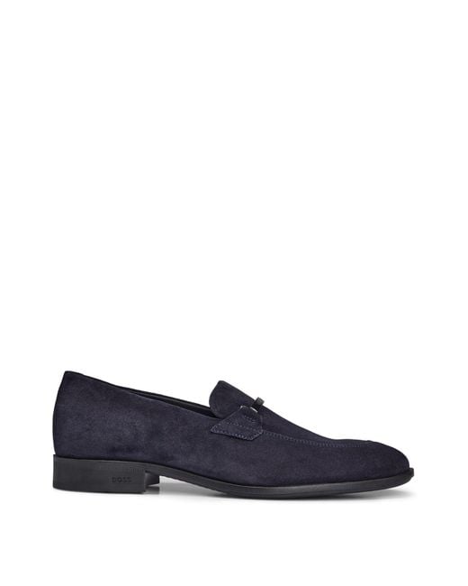 Boss Blue Suede Loafers With Branded Hardware Trim for men