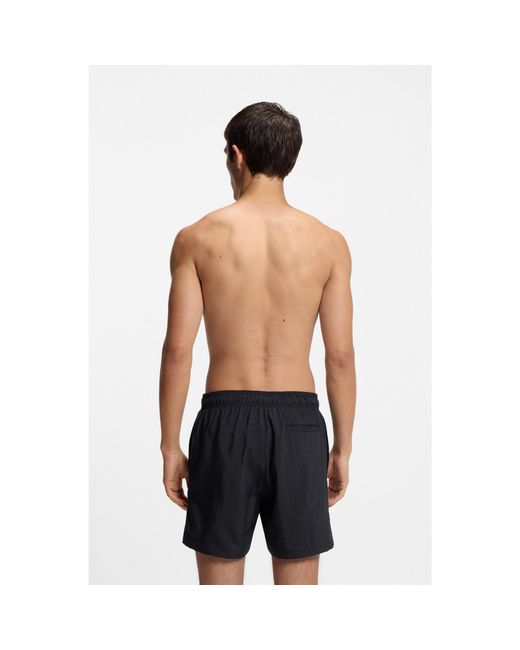 HUGO Blue Quick-Dry Swim Shorts With Printed Stacked Logo for men