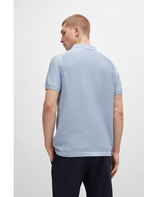 Boss Blue Short-sleeved Zip-neck Polo Sweater With Logo Detail for men