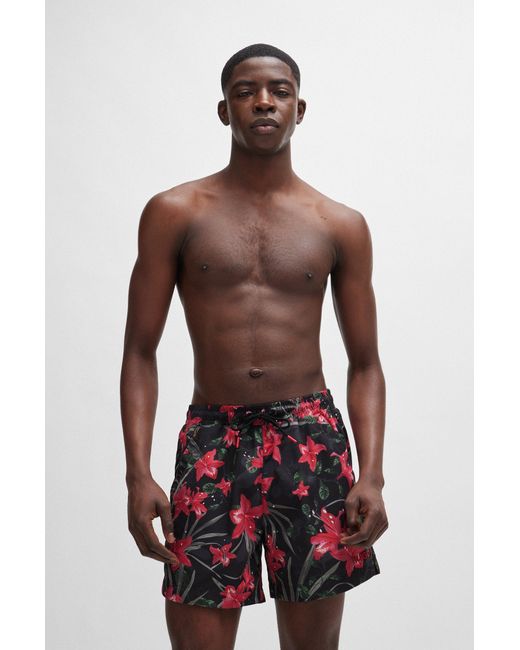 HUGO Red Fully Lined Swim Shorts With Seasonal Print for men