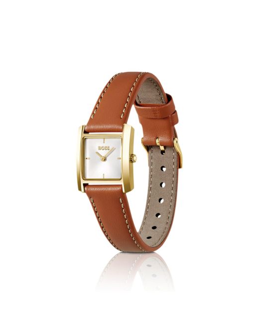 Boss White Lucy Scala Leather-Strap Watch With Square Case