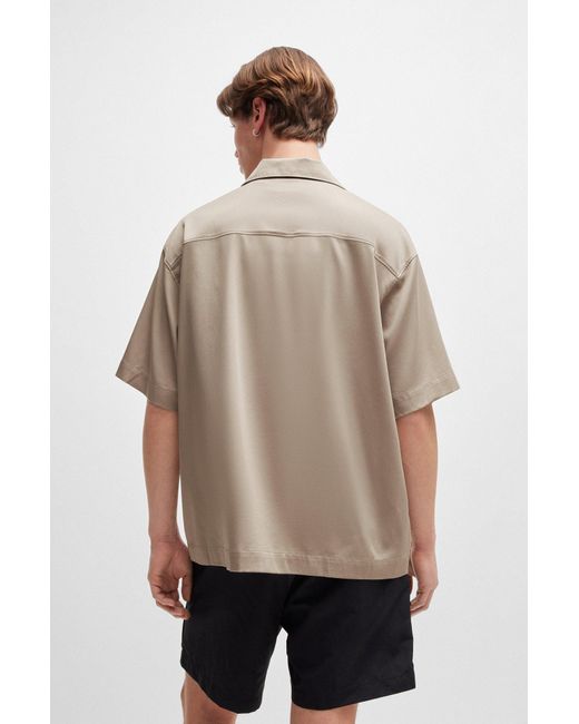HUGO Natural Oversized-fit Short-sleeved Shirt In Fluent Canvas for men