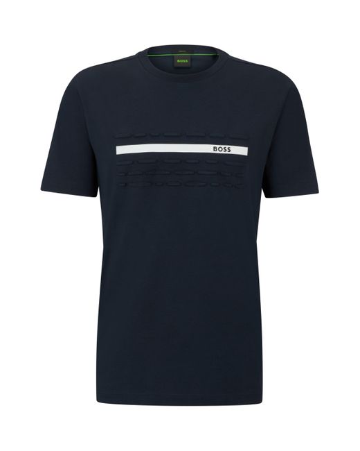 Boss Black Stretch-cotton Regular-fit T-shirt With Emed Artwork for men