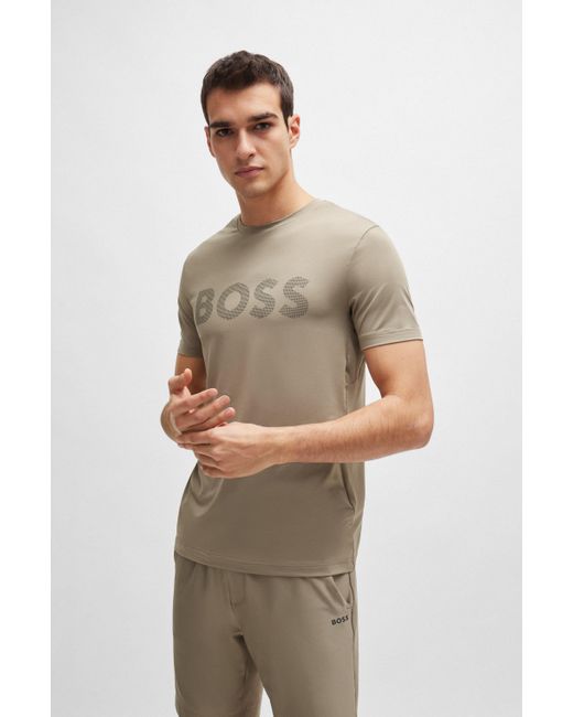 Boss T-Shirt aus Performance-Stretch-Gewebe mit dekorativem reflektierendem Logo in Natural für Herren